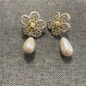 Faux pearls/crystals flower design pierced earrings.  Approximately 1-1/2” long.